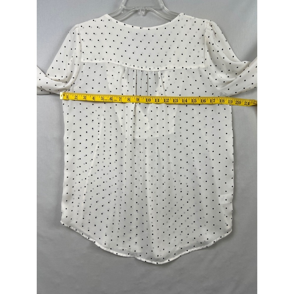 LOFT Blouse Womens Small White Polka Dot V-Neck Tie Long Sleeve Peasant Top - Picture 5 of 8